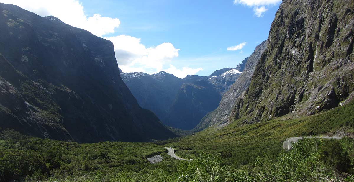 The road on the west side of the Homer Tunnel